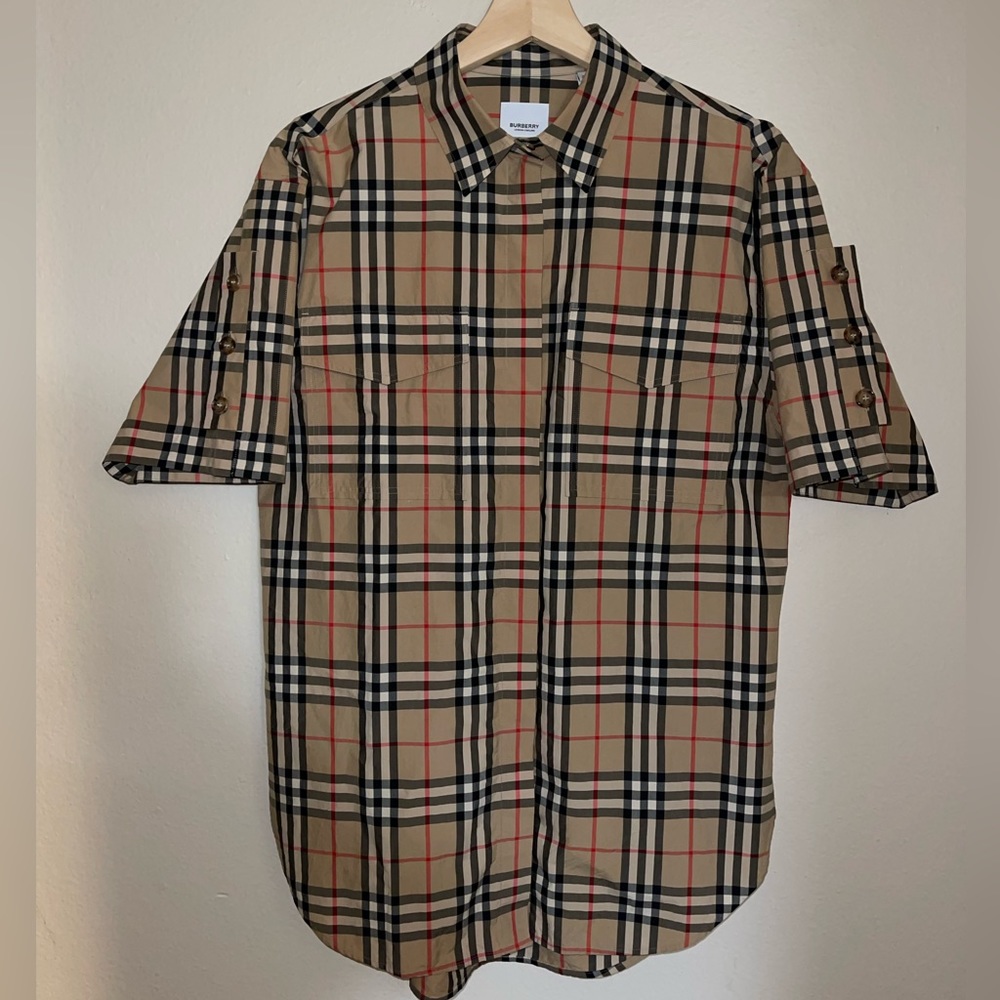 Burberry Short-sleeve Vintage Check Cotton Oversized Shirt